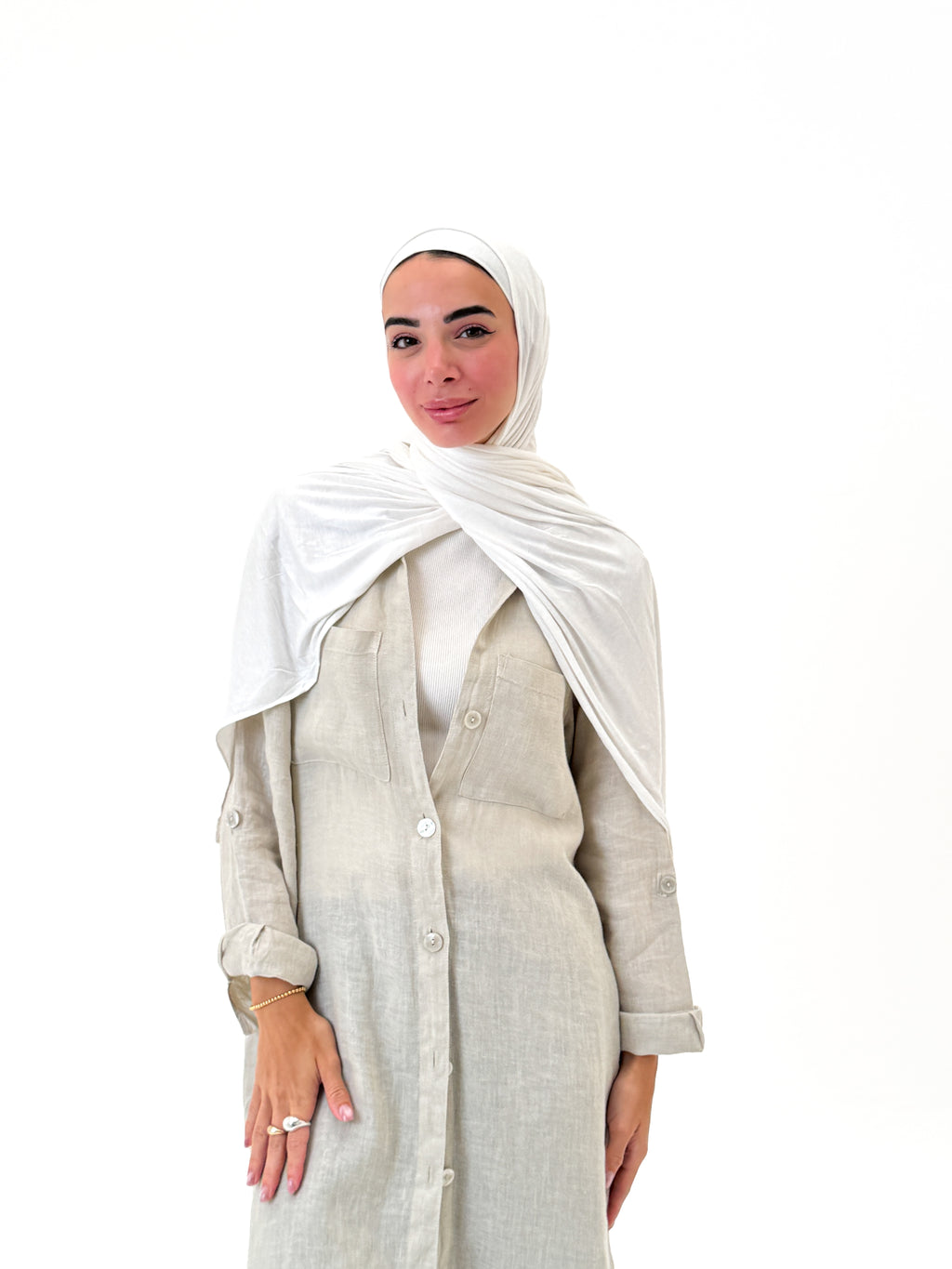 Comfort Lycra Scarf With  Matching Cap - Off White