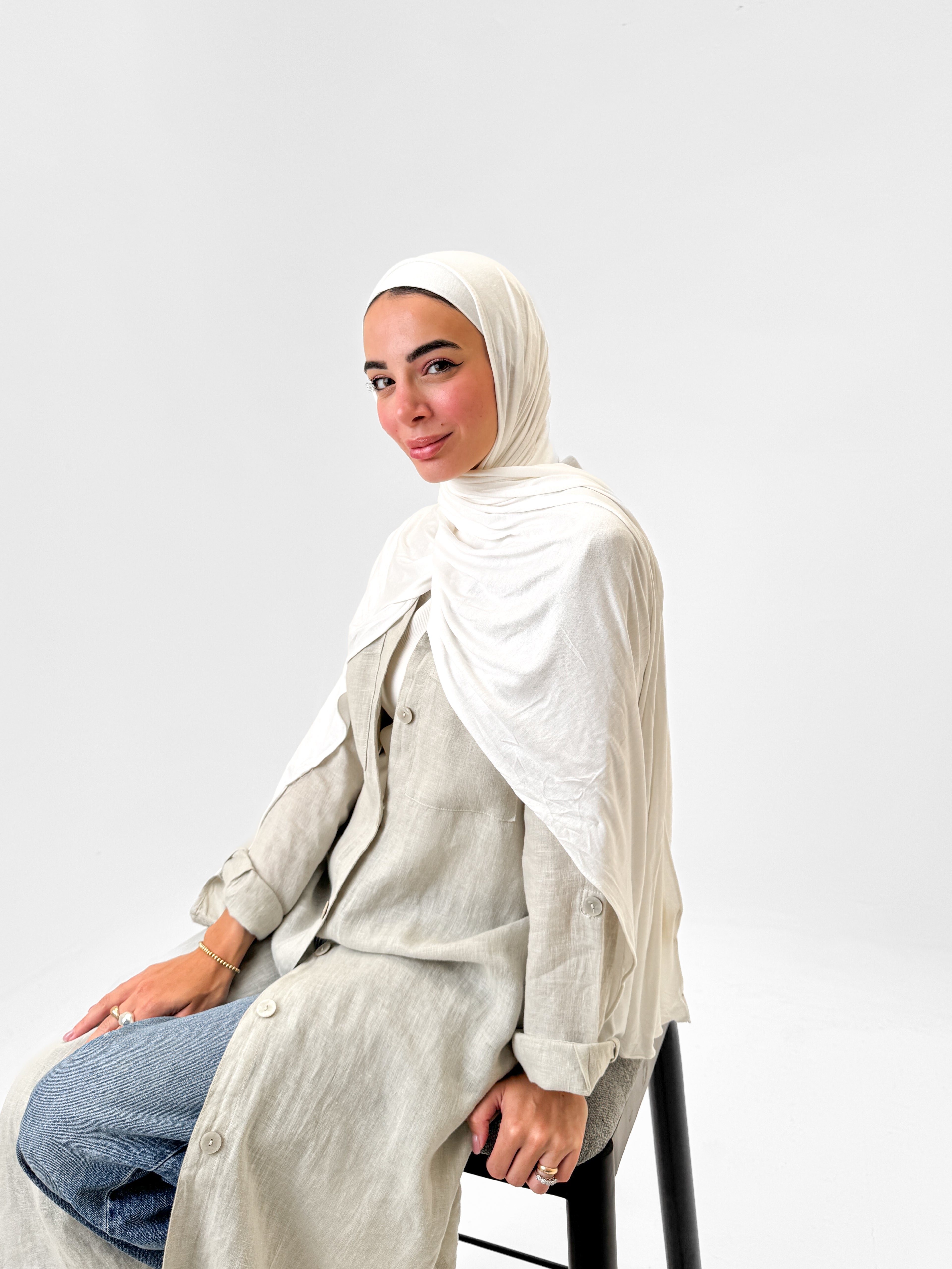 Comfort Lycra Scarf With  Matching Cap - Off White