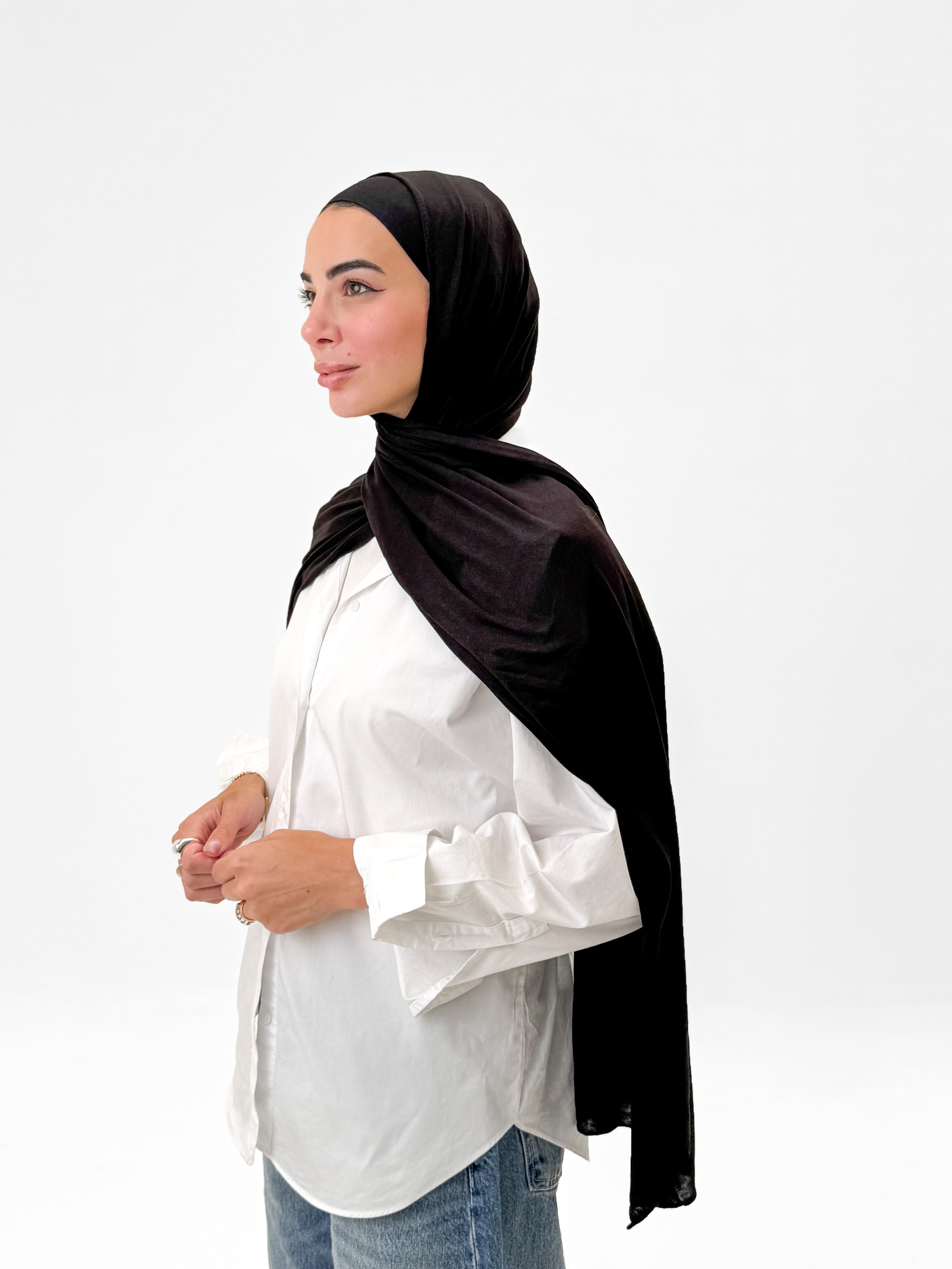 Comfort Lycra Scarf With Matching Cap - Black