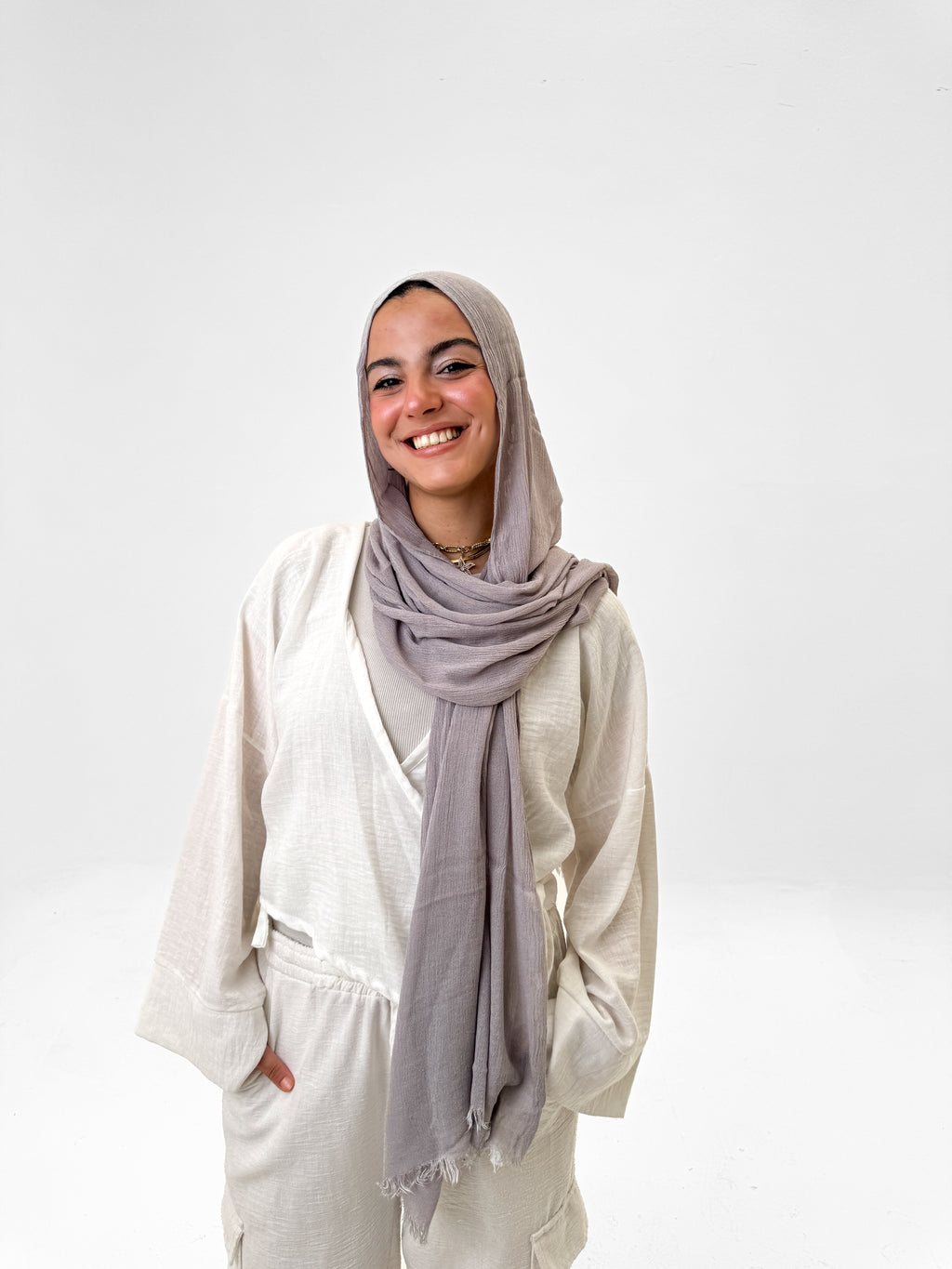 Plain linen scarf -  Light grey