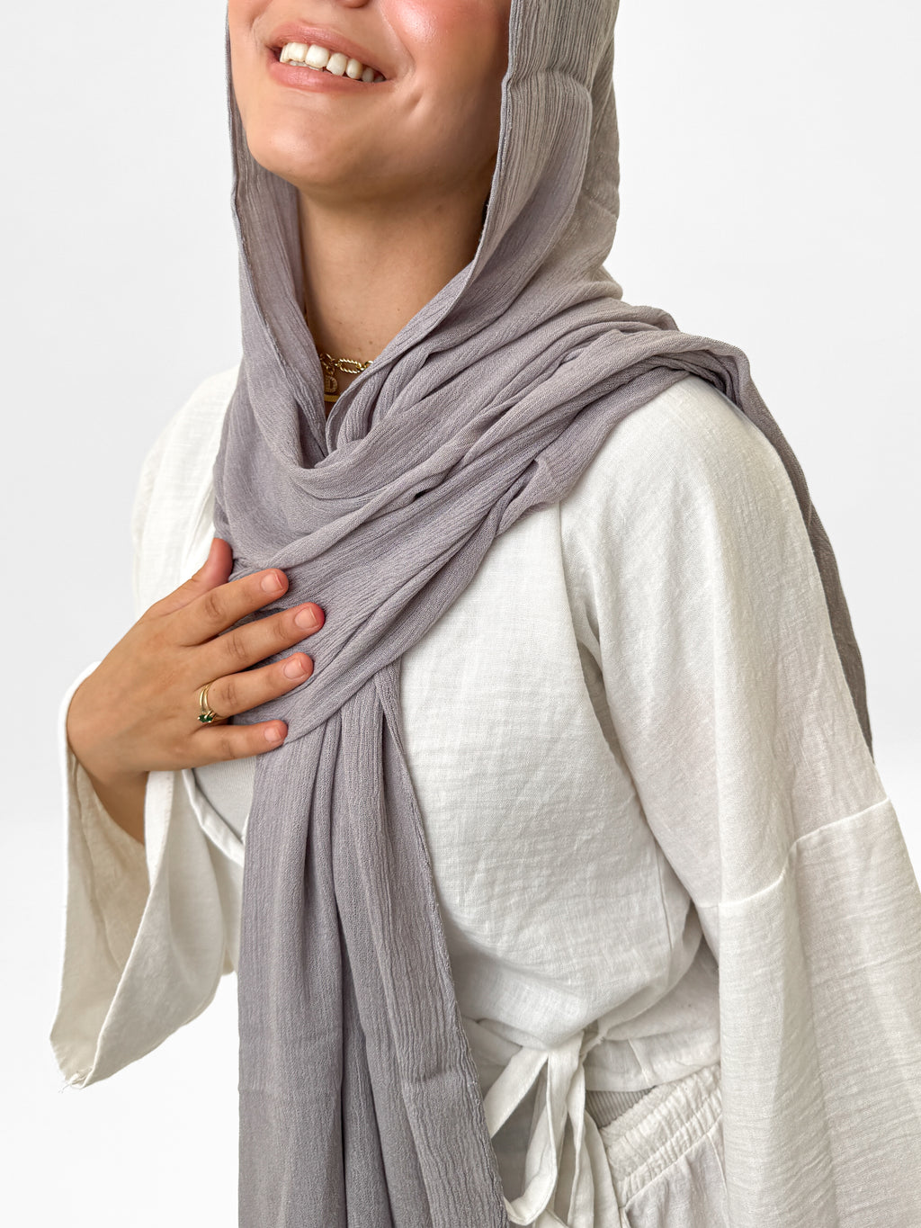 Plain linen scarf -  Light grey