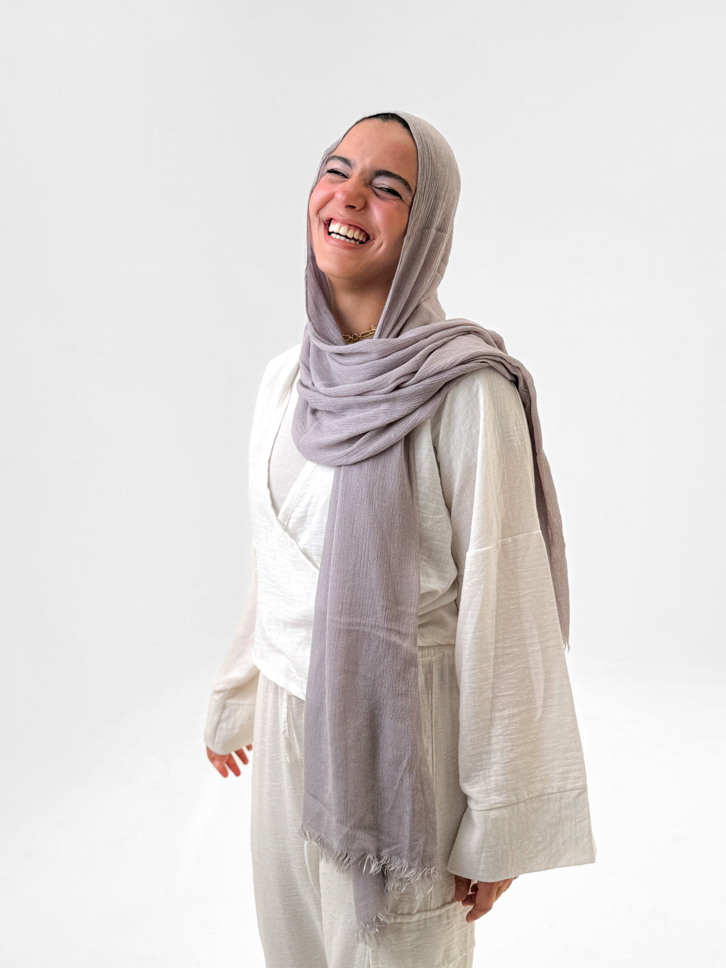 Plain linen scarf -  Light grey