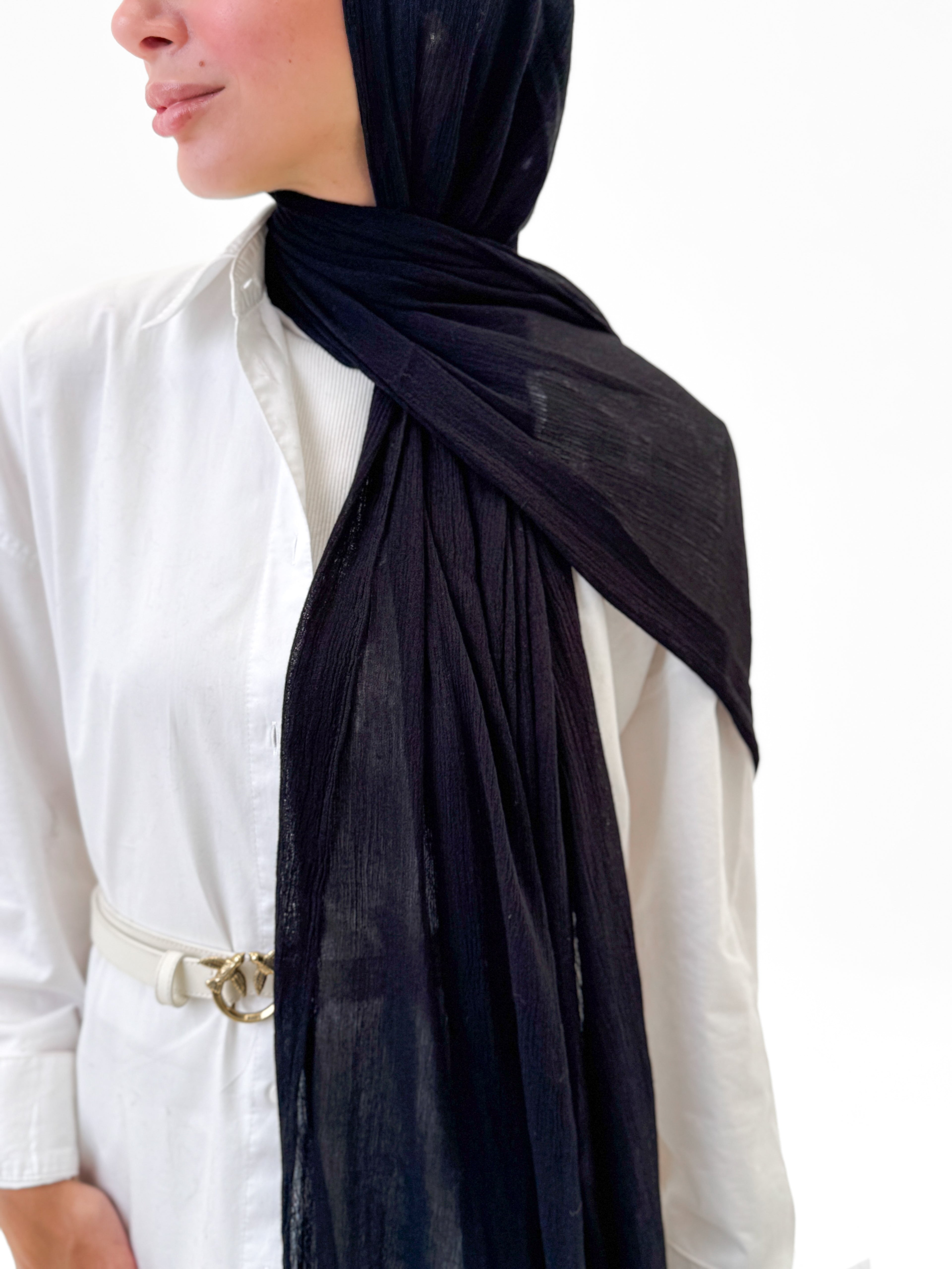 Plain linen scarf - Black