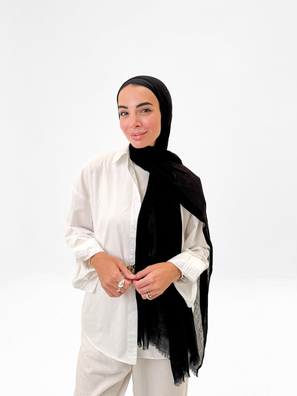 Plain linen scarf - Black