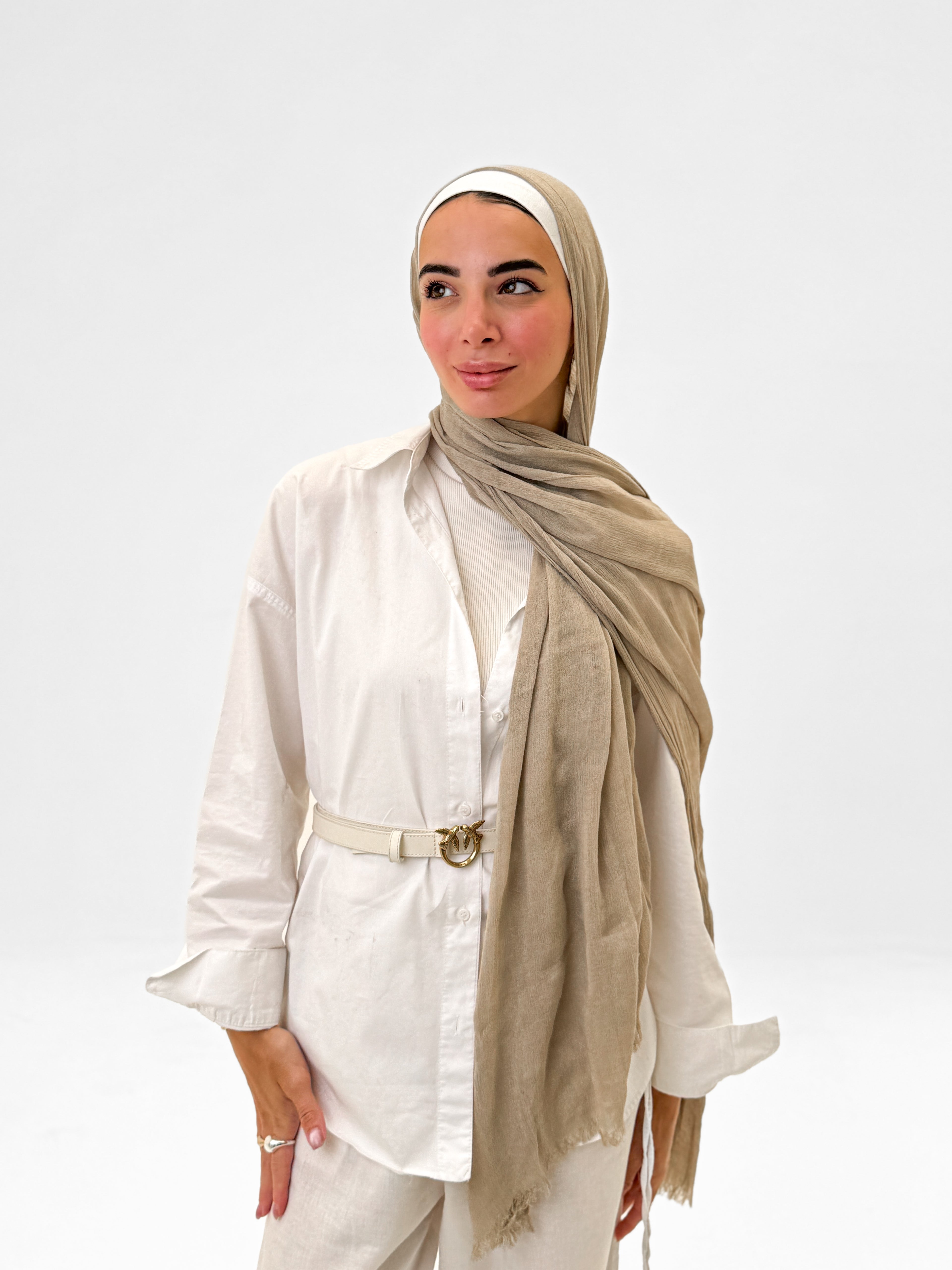 Plain linen scarf - Almond beige