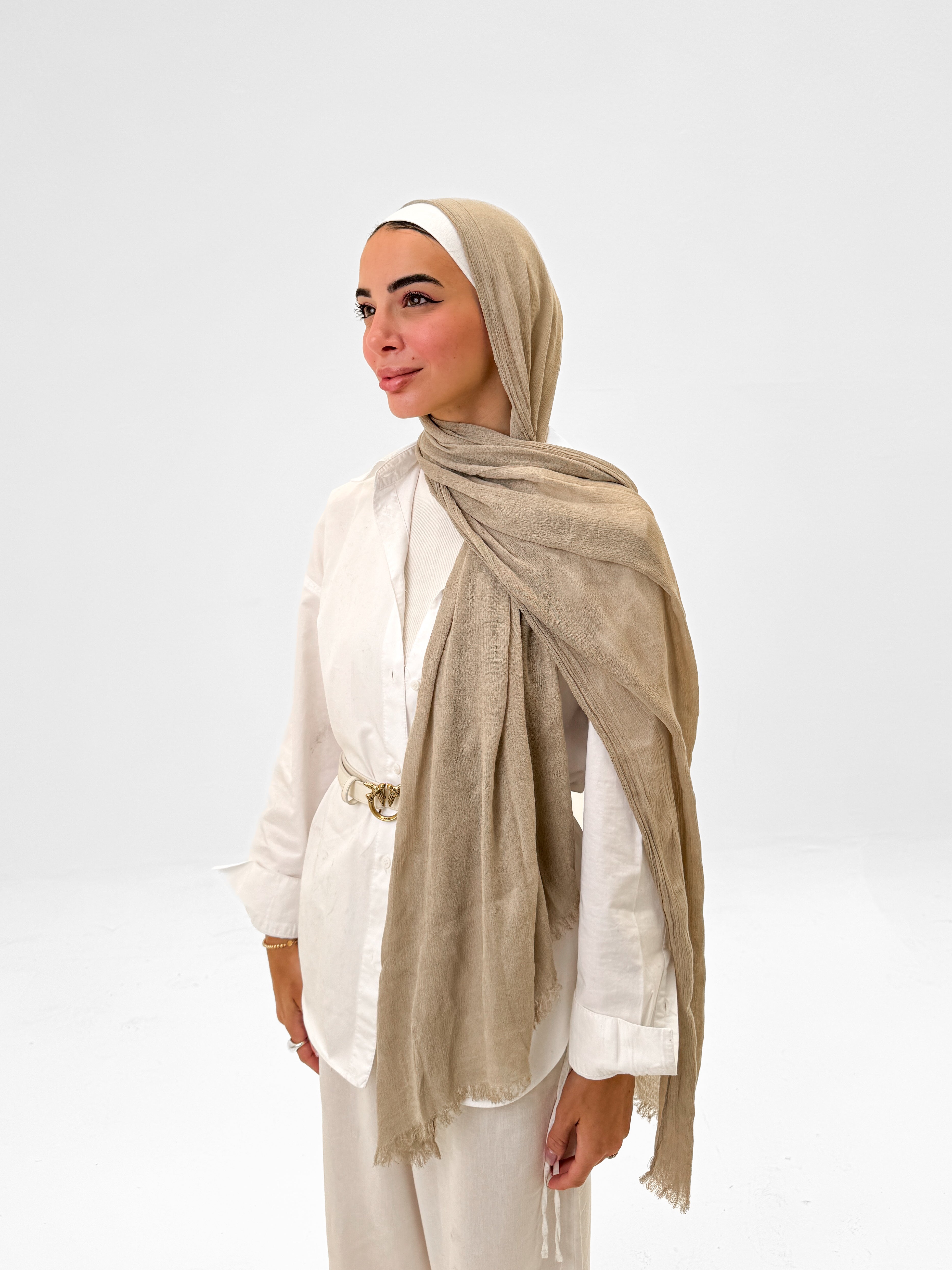 Plain linen scarf - Almond beige
