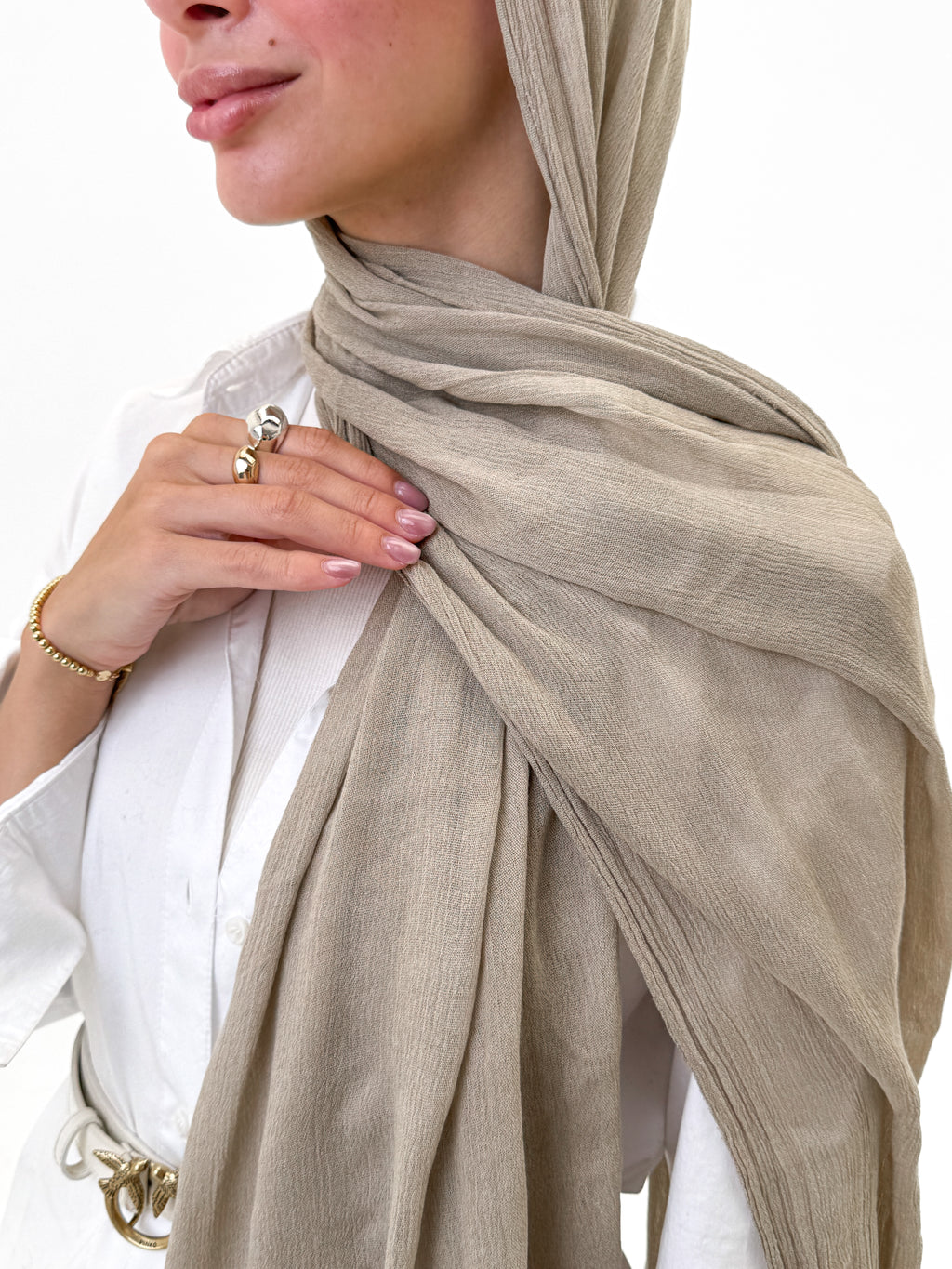 Plain linen scarf - Almond beige