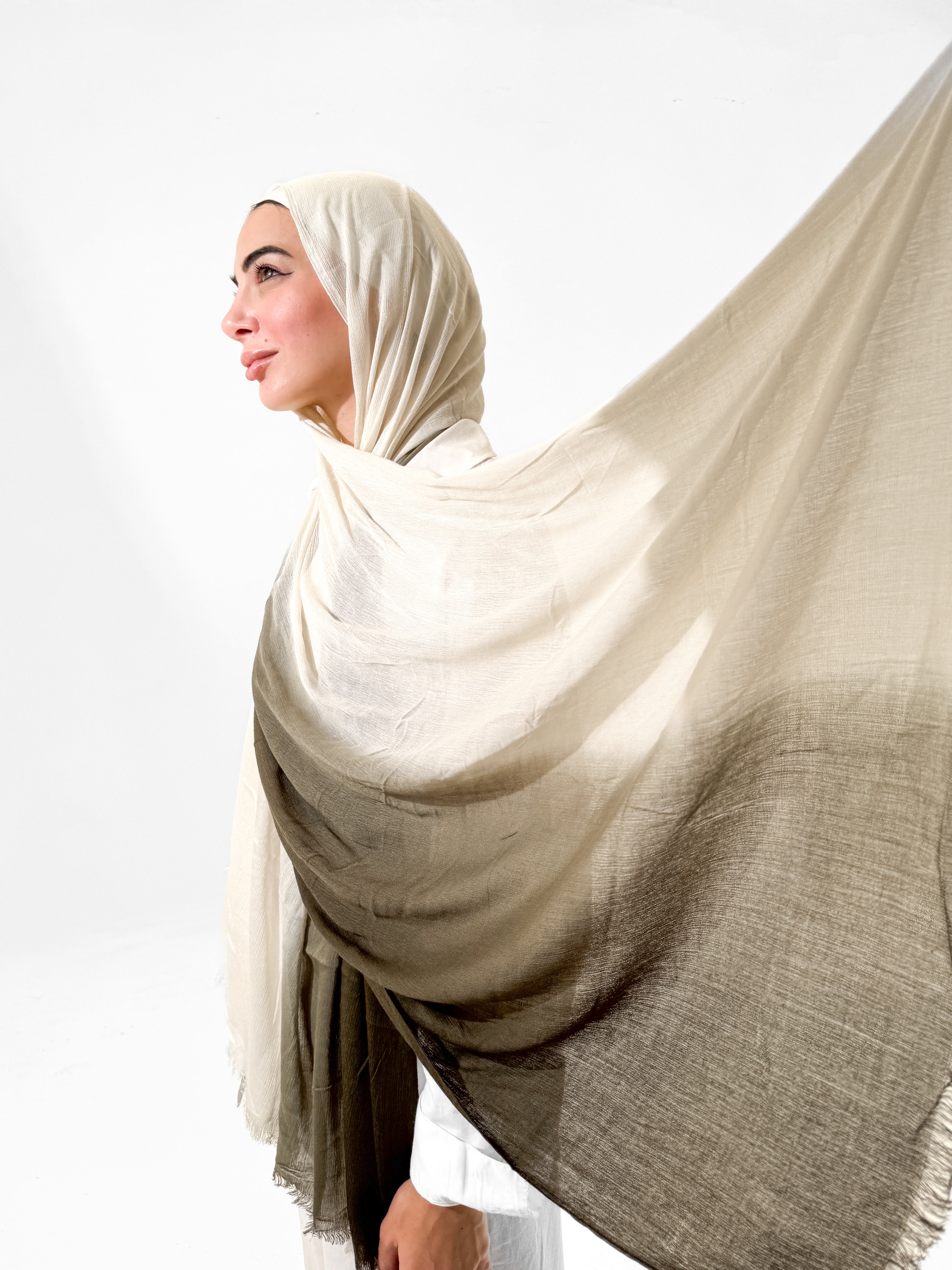 Gradient Linen scarf - Olive & Off white