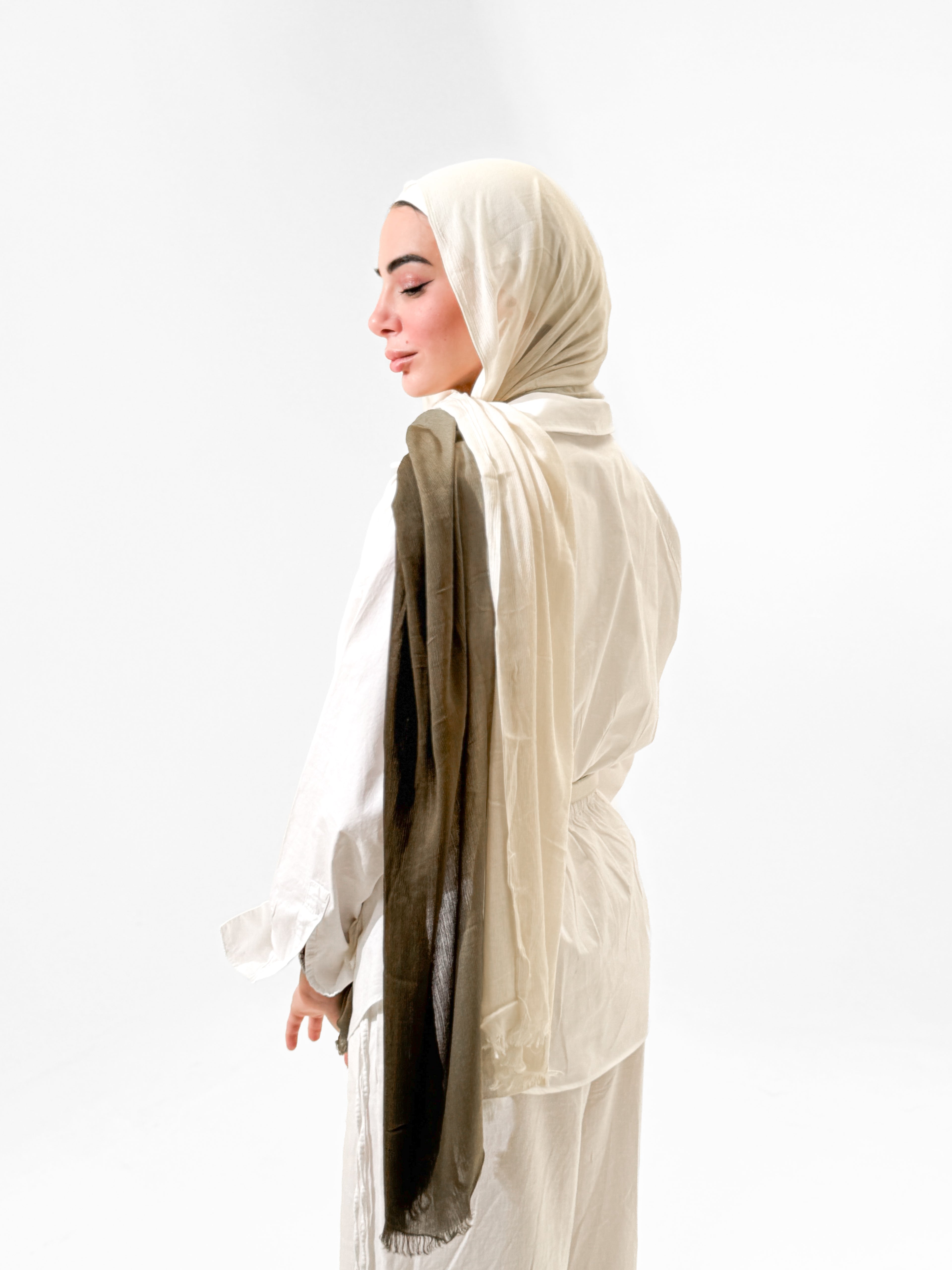 Gradient Linen scarf - Olive & Off white