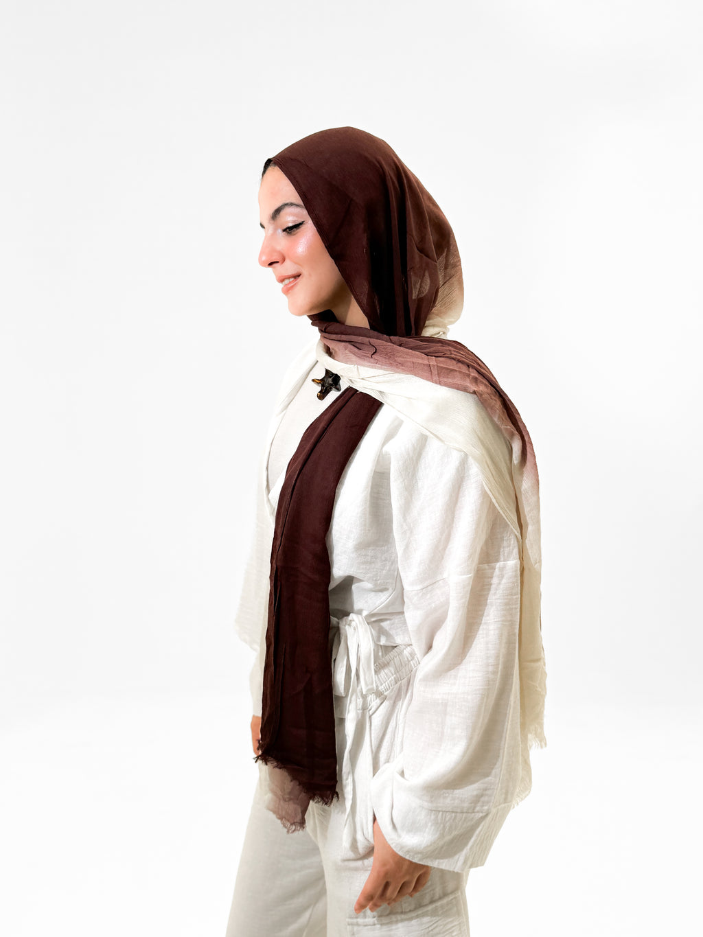 Gradient Linen Scarf - Brown & Off white