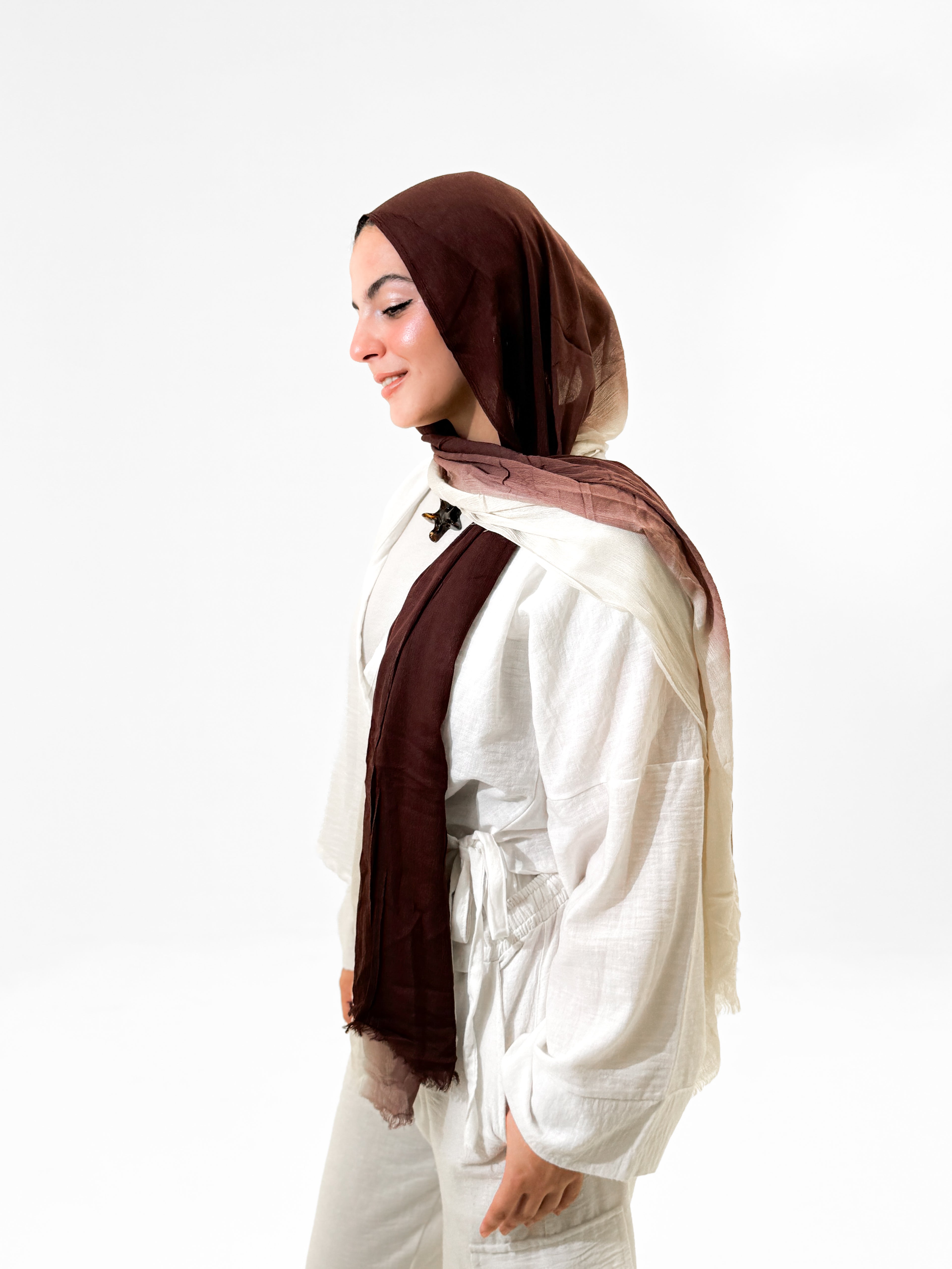 Gradient Linen Scarf - Brown & Off white