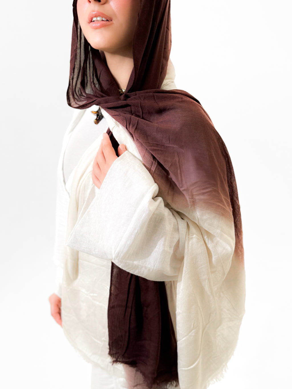 Gradient Linen Scarf - Brown & Off white
