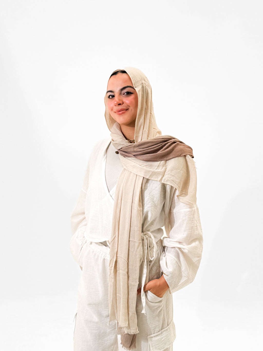 Gradient Linen scarf - Beige & Off white