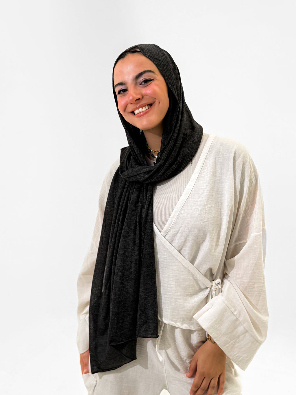 Black - Light Striped Cotton Scarf