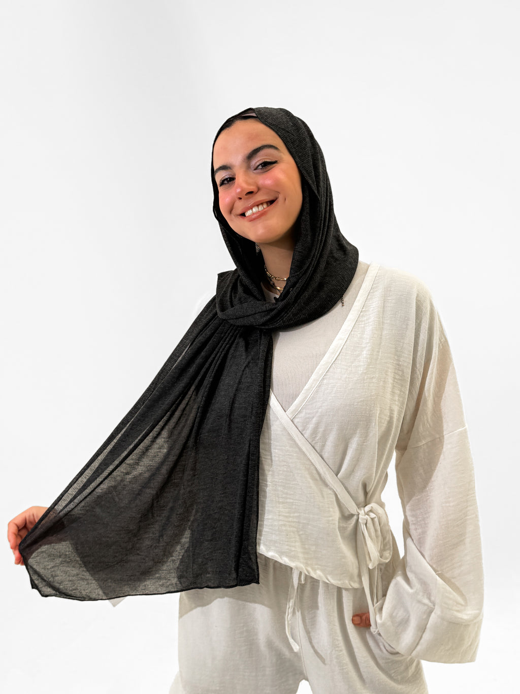 Black - Light Striped Cotton Scarf