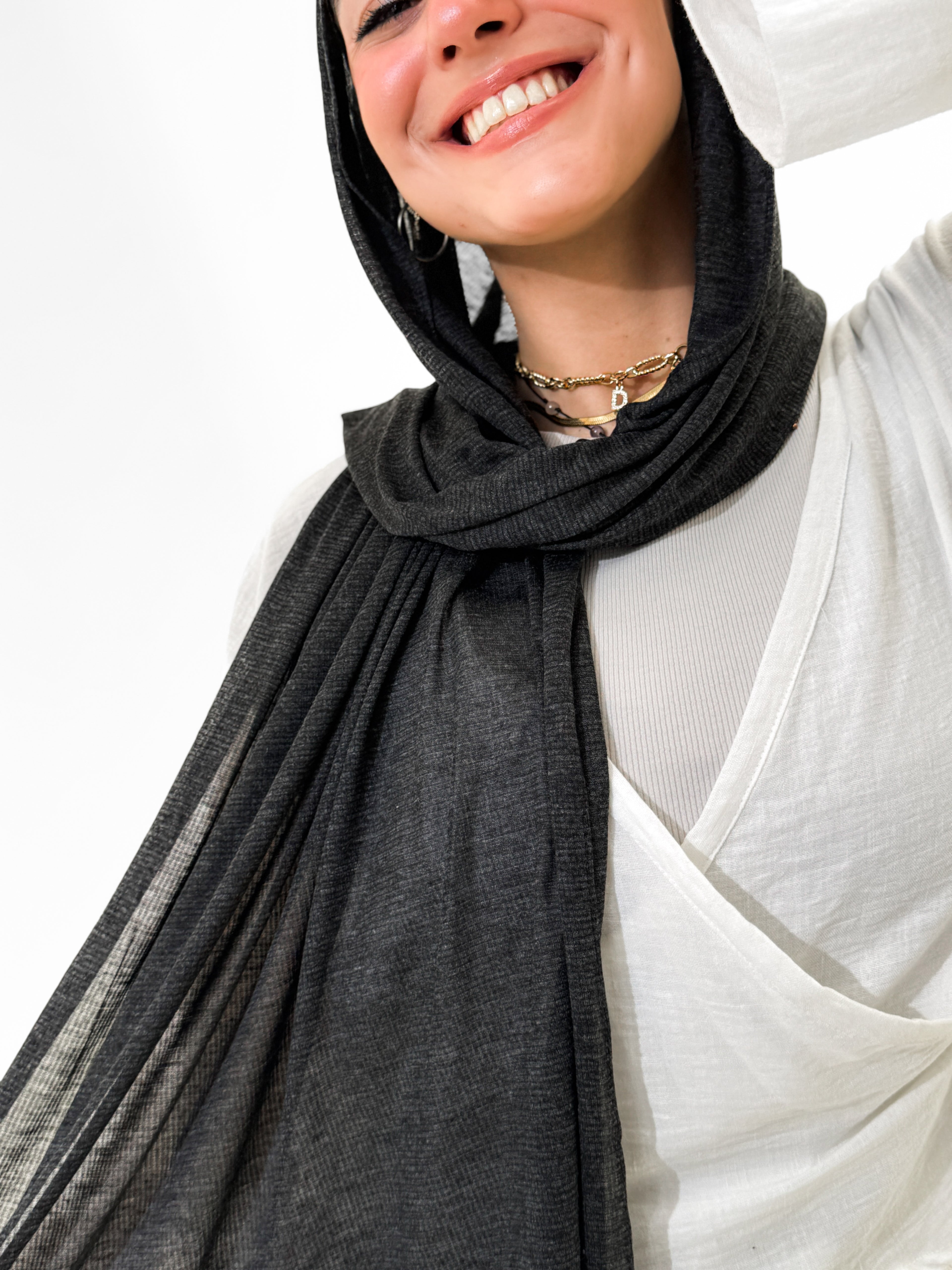 Black - Light Striped Cotton Scarf