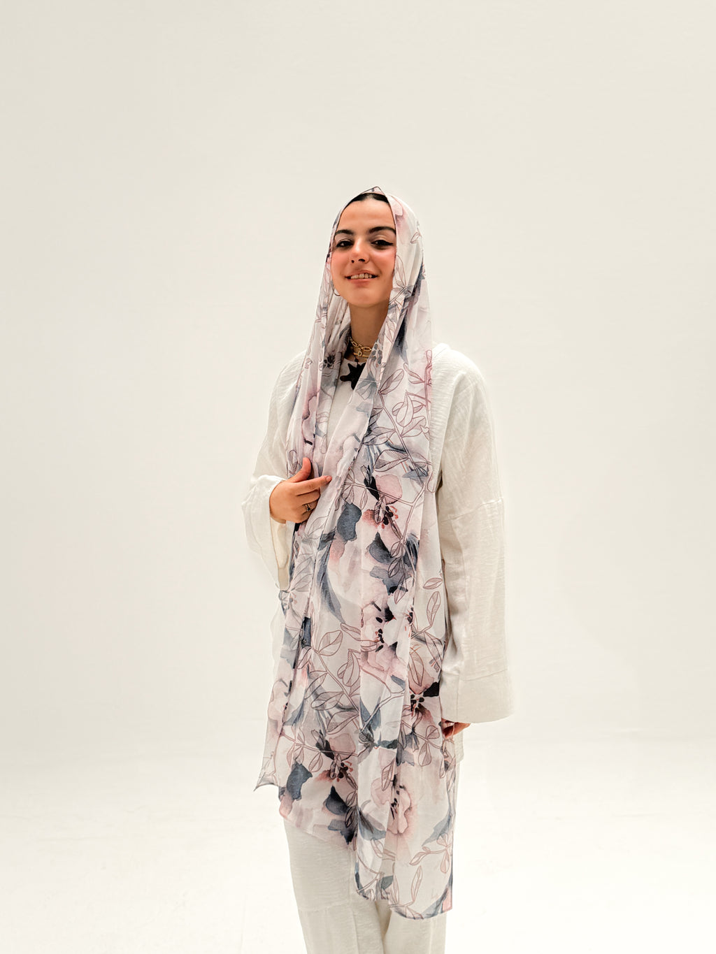 Flowery Nude Chiffon Scarf