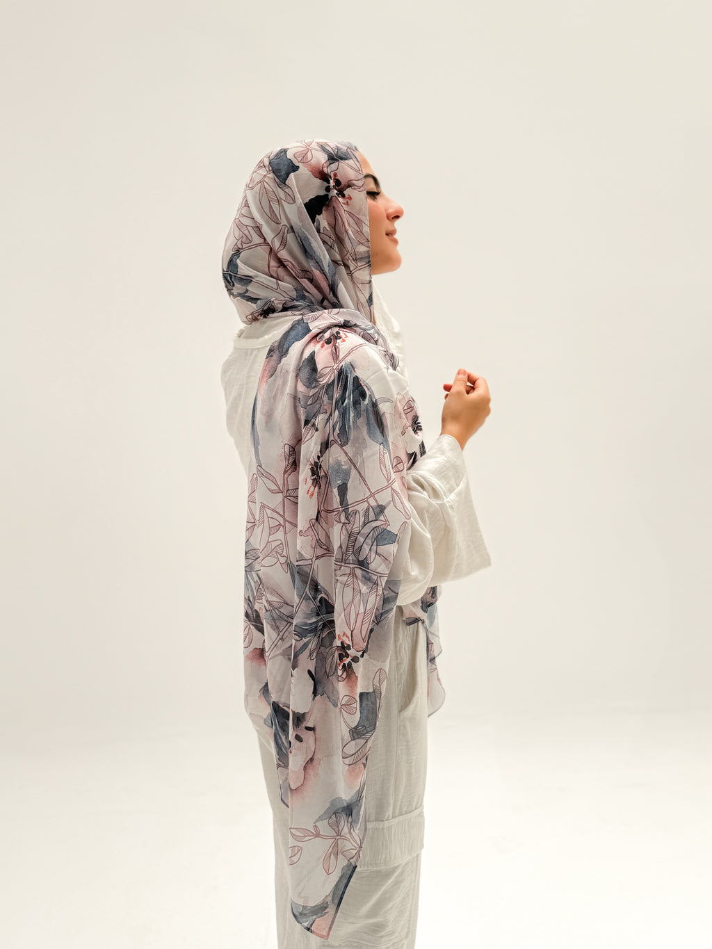 Flowery Nude Chiffon Scarf