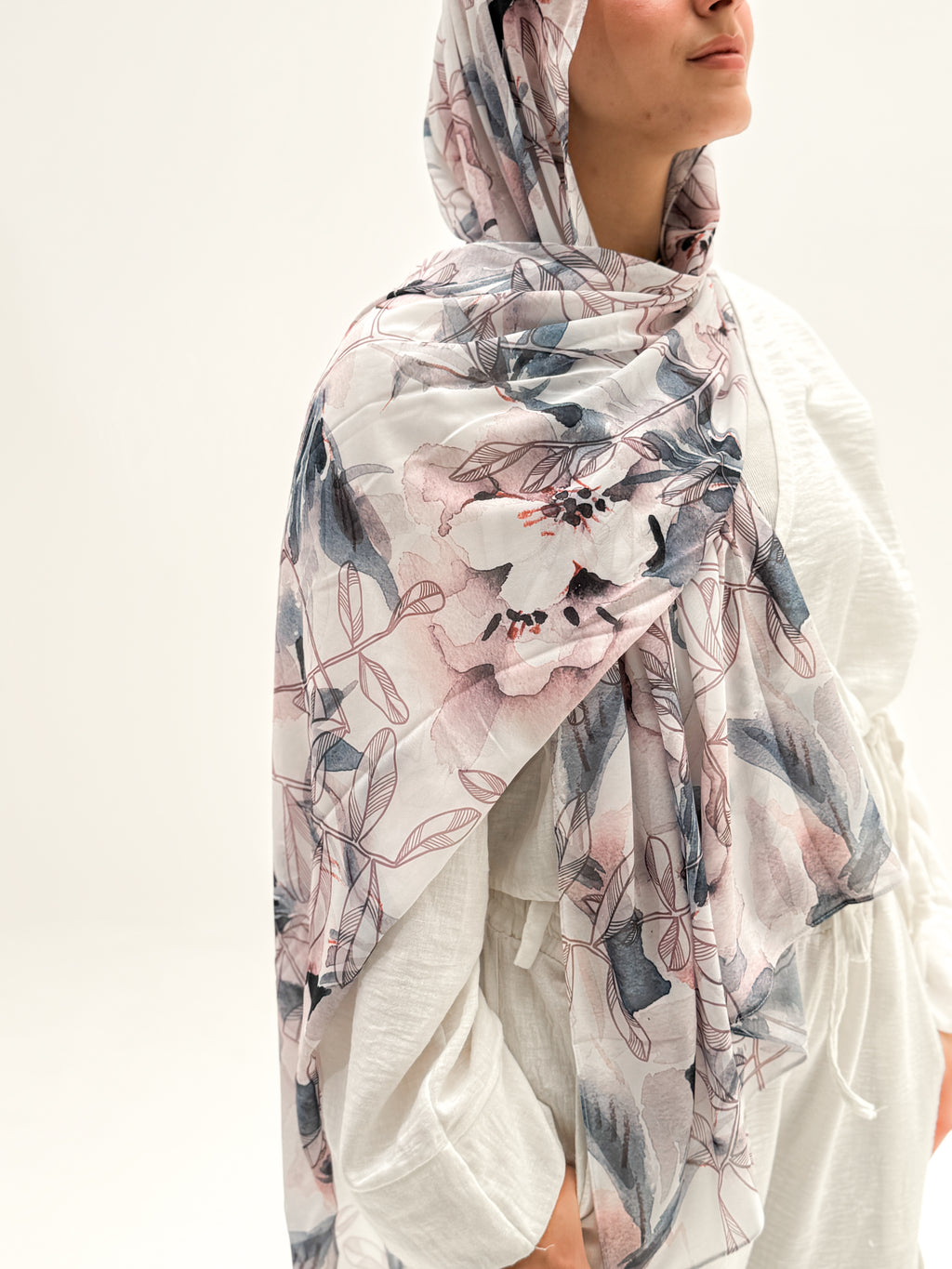 Flowery Nude Chiffon Scarf