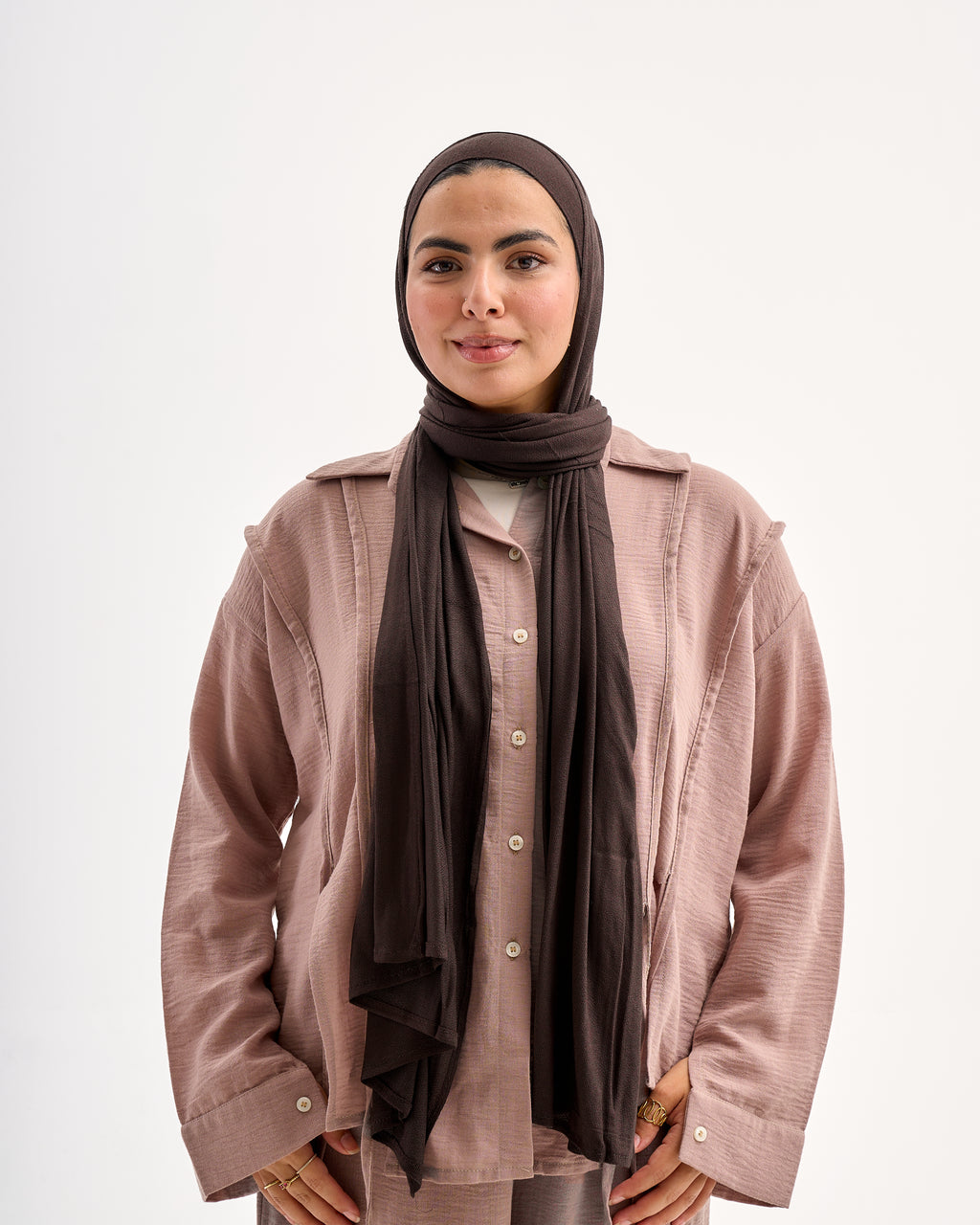 Light weaves lycra scarf - Dark Brown