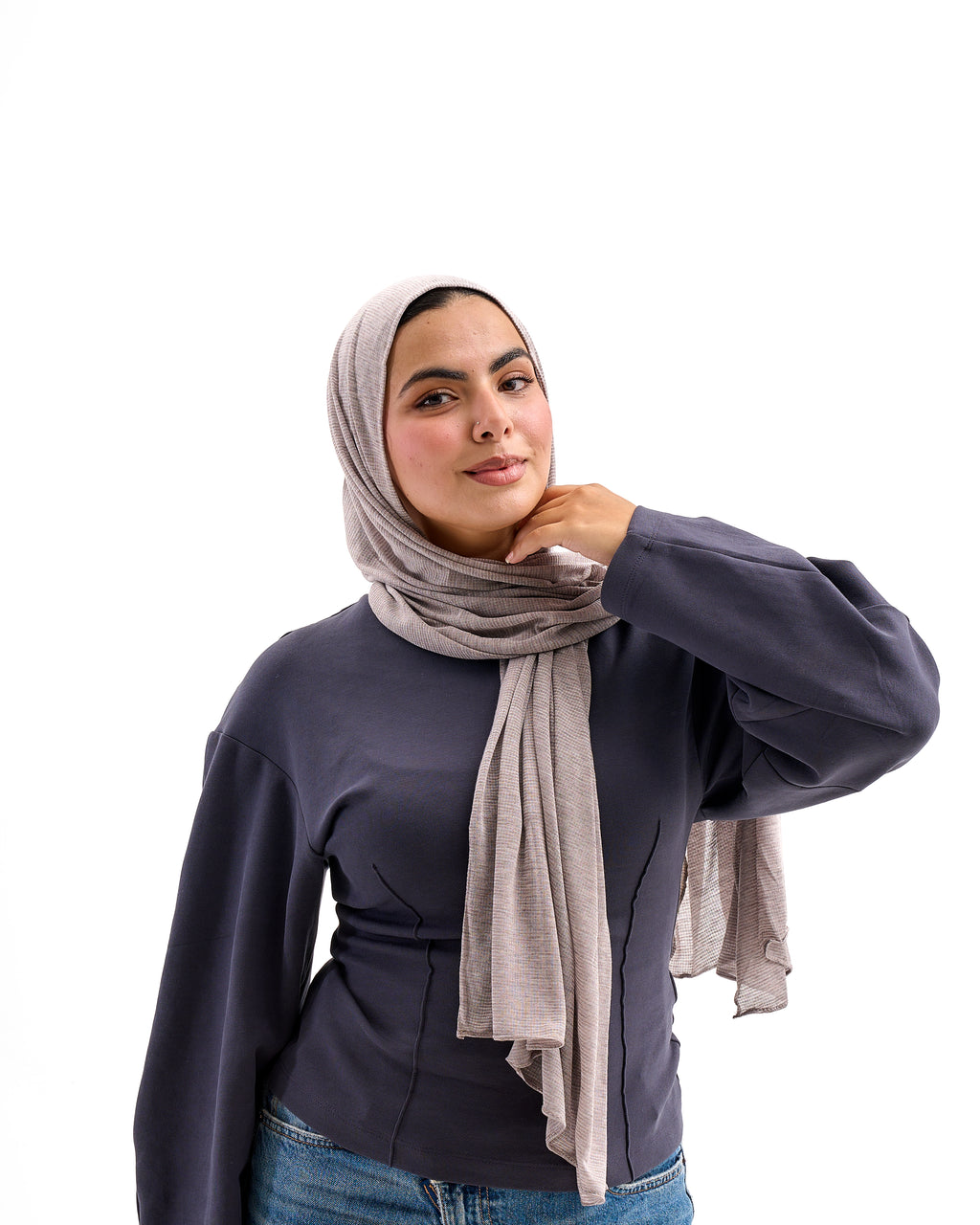 Light Grey- Light Striped Cotton Scarf