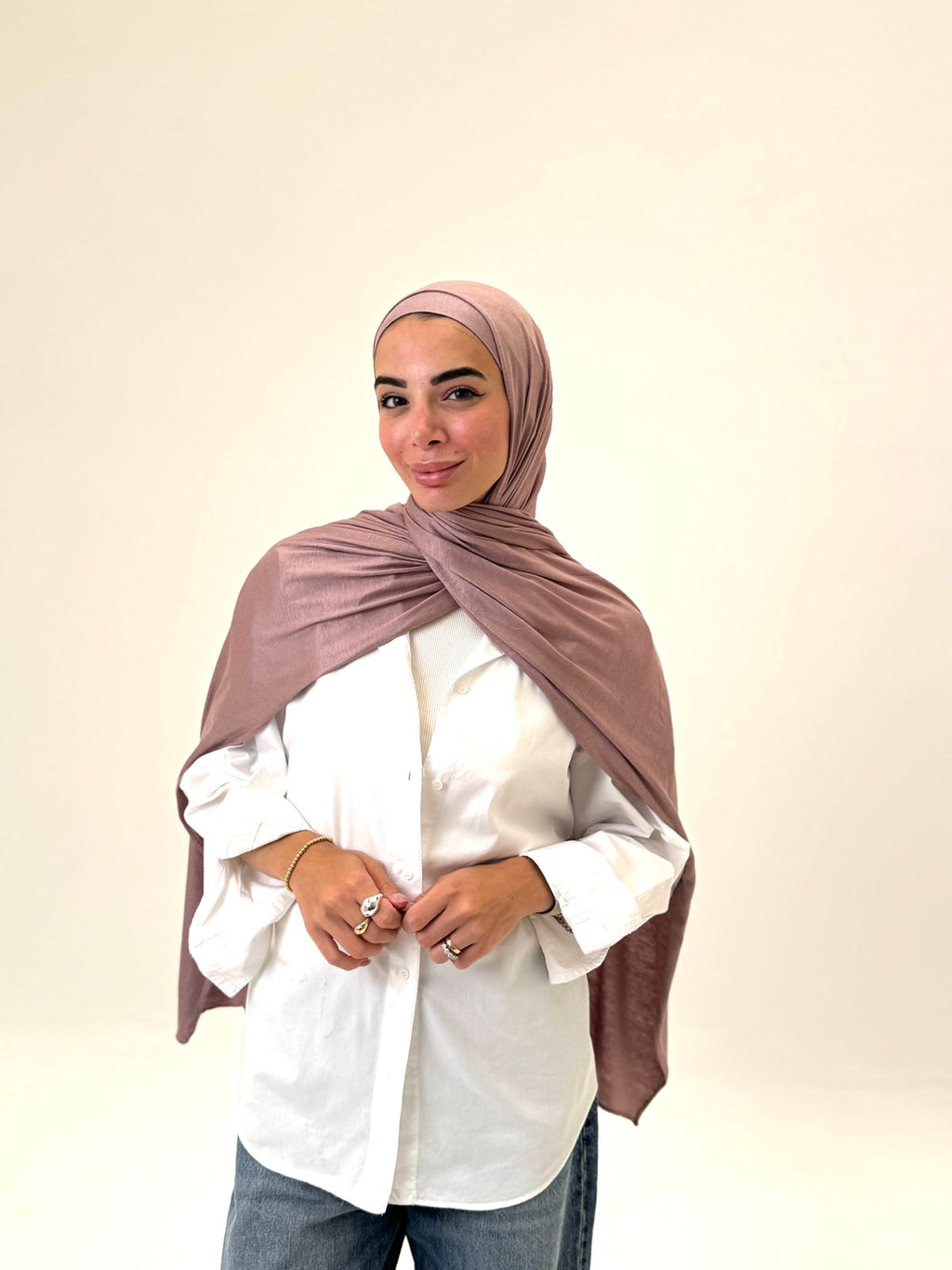 Comfort Lycra Scarf With  Matching Cap - Dusty Rose